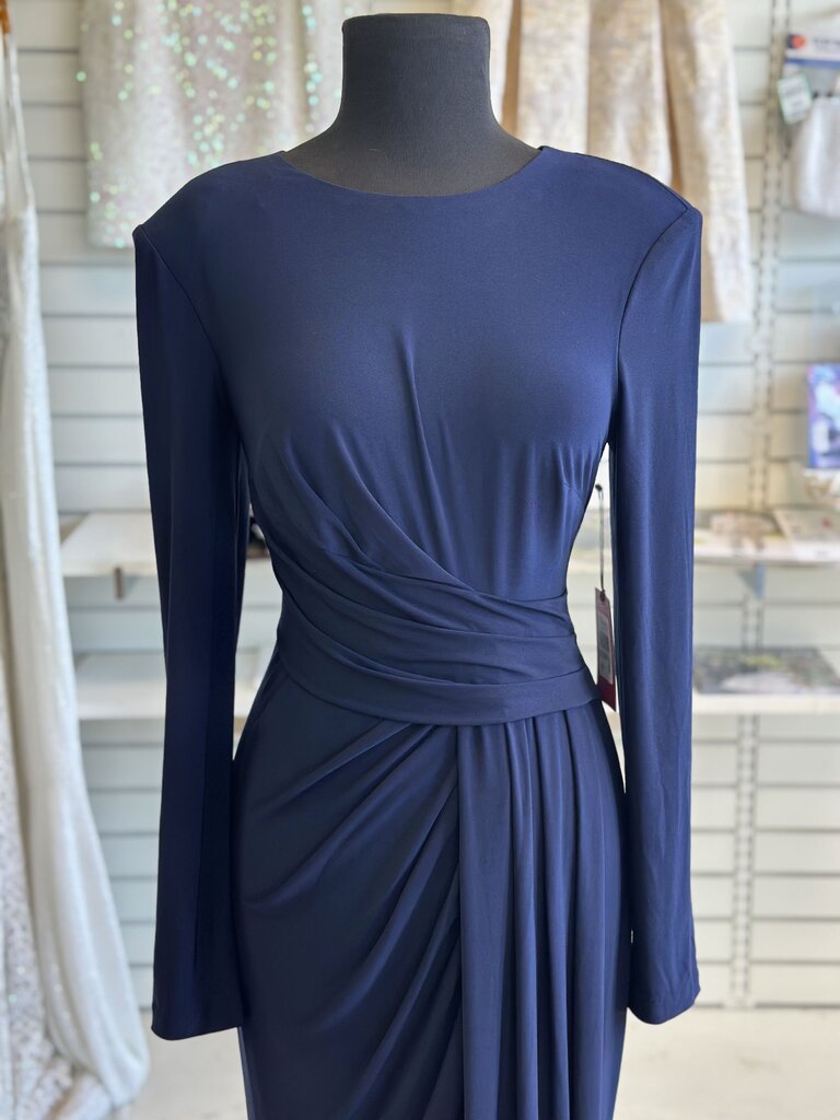 Vince Camuto Navy Long Sleeve Ruched Long Formal Dress 8