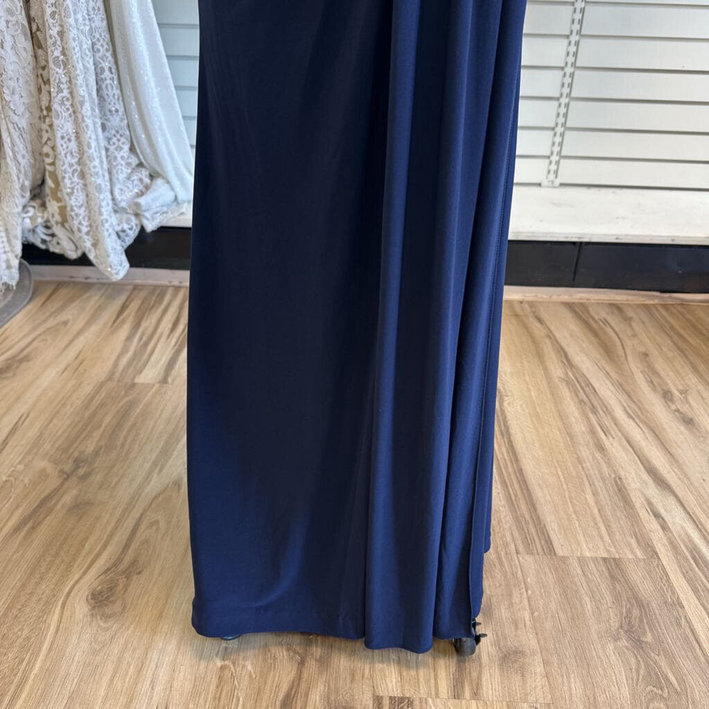Vince Camuto Navy Long Sleeve Ruched Long Formal Dress 8