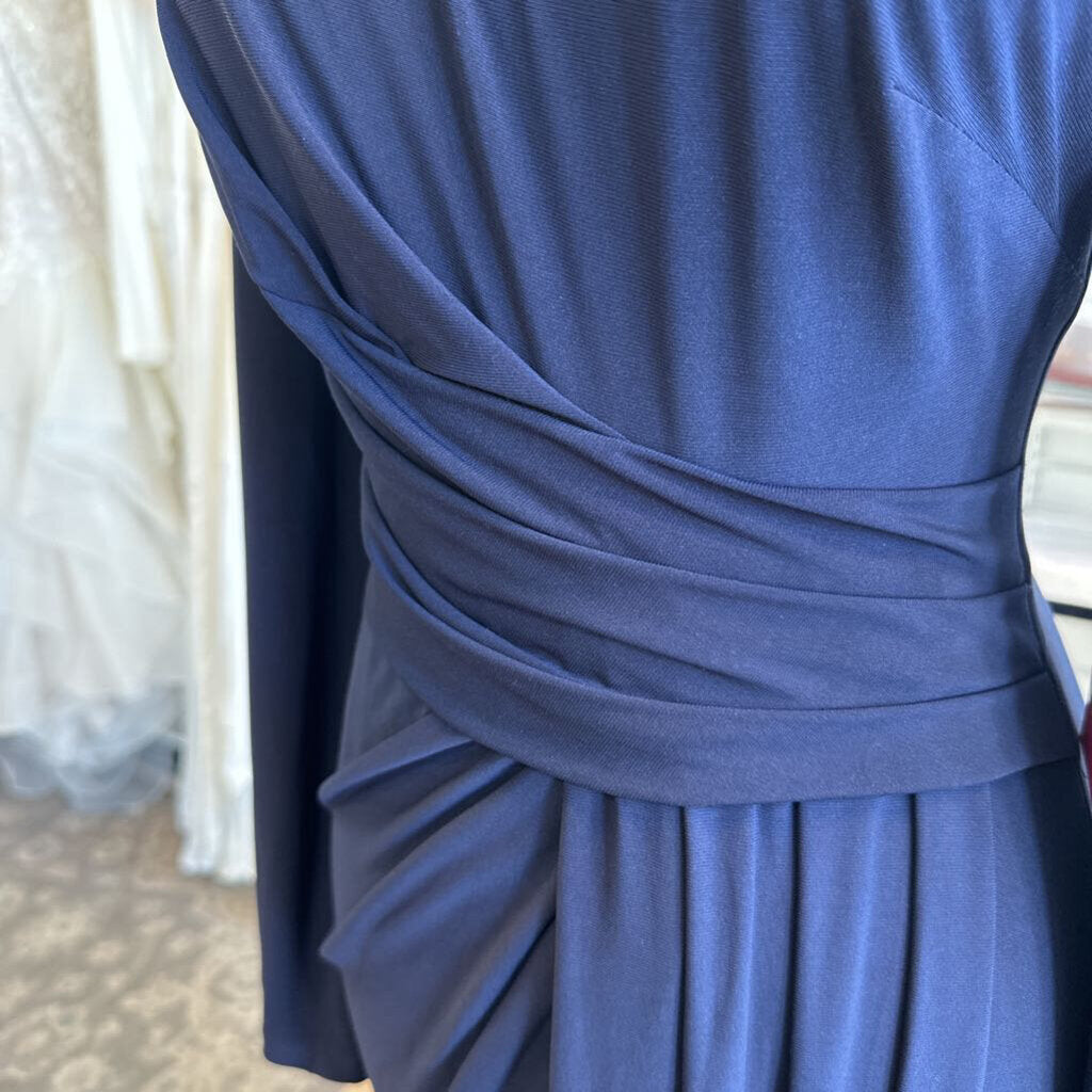 Vince Camuto Navy Long Sleeve Ruched Long Formal Dress 8 – newdsalem