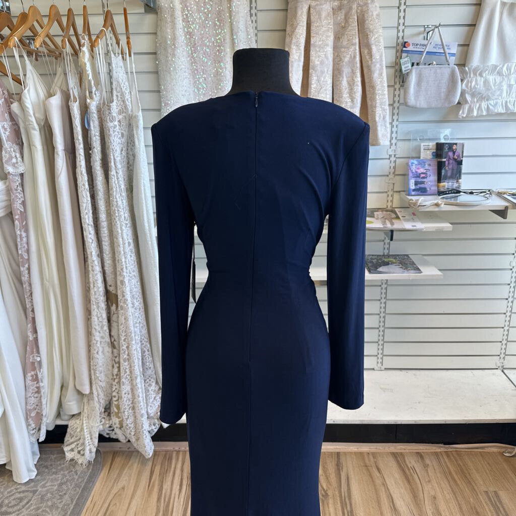 Vince Camuto Navy Long Sleeve Ruched Long Formal Dress 8