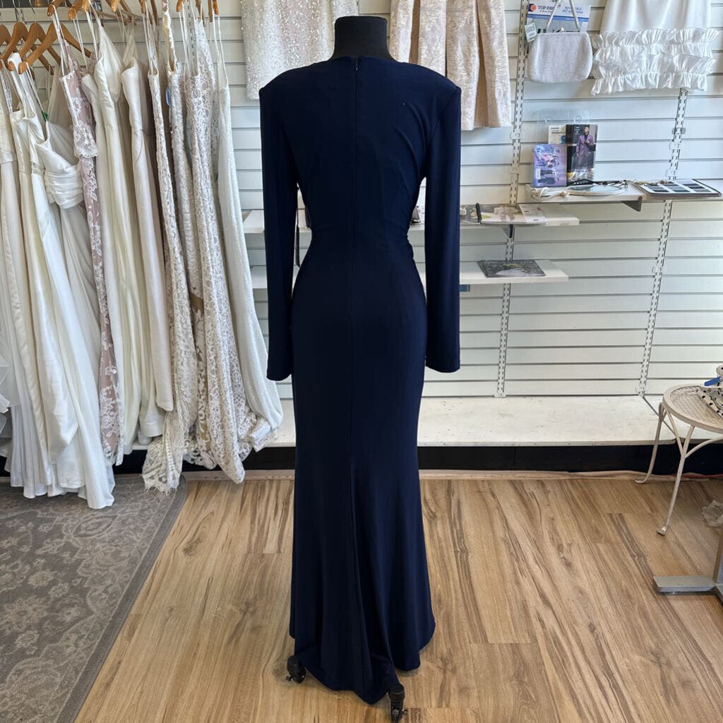 Vince Camuto Navy Long Sleeve Ruched Long Formal Dress 8