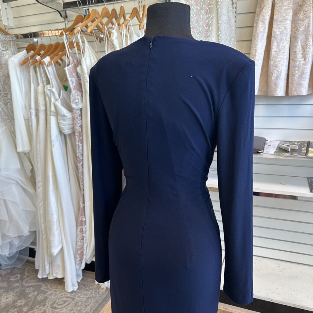 Vince Camuto Navy Long Sleeve Ruched Long Formal Dress 8