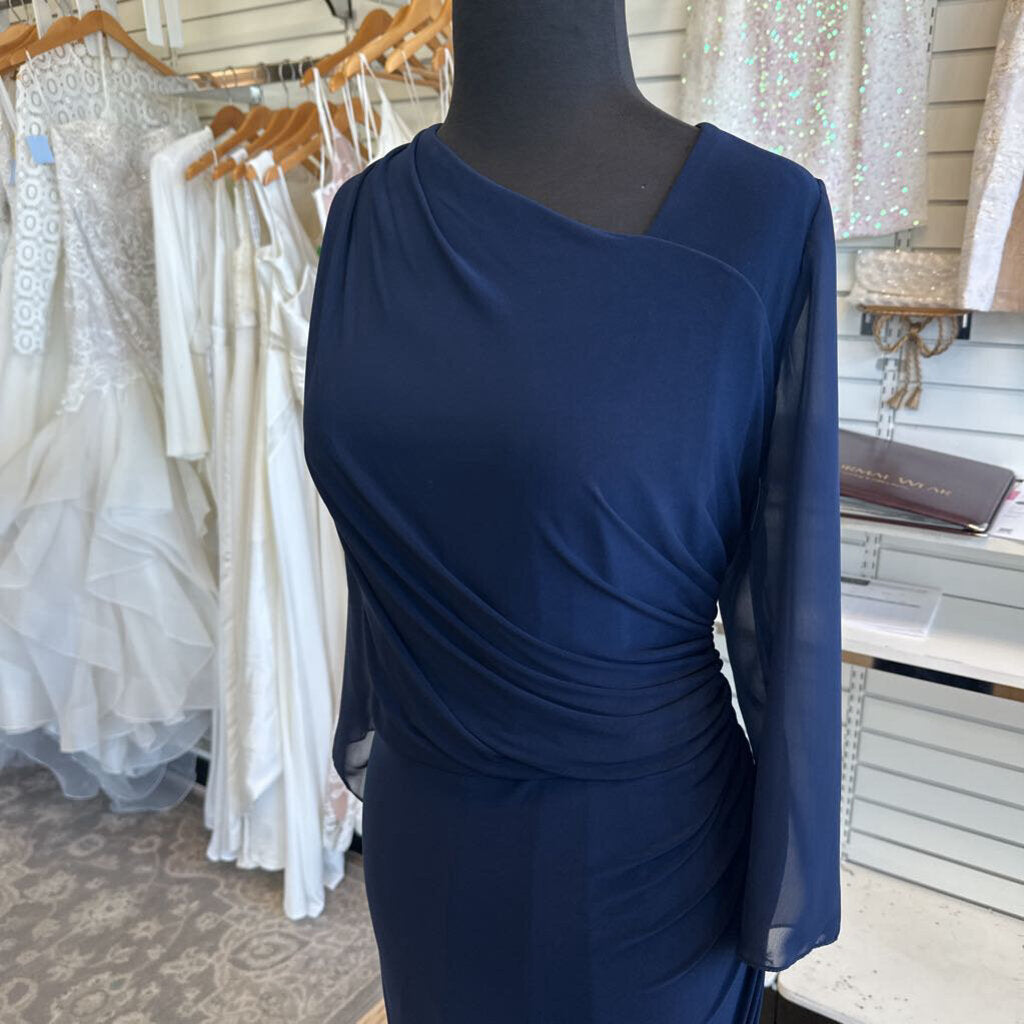 Adrianna Papell Navy Long Sleeve Sequin Back Long Formal Dress 20W
