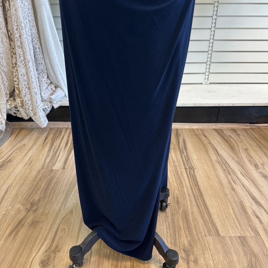 Adrianna Papell Navy Long Sleeve Sequin Back Long Formal Dress 20W