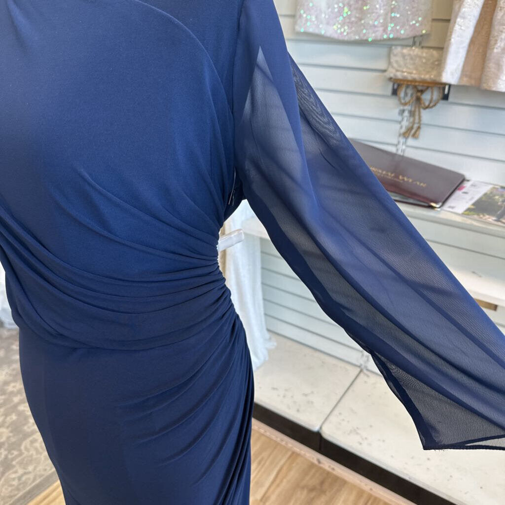 Adrianna Papell Navy Long Sleeve Sequin Back Long Formal Dress 20W