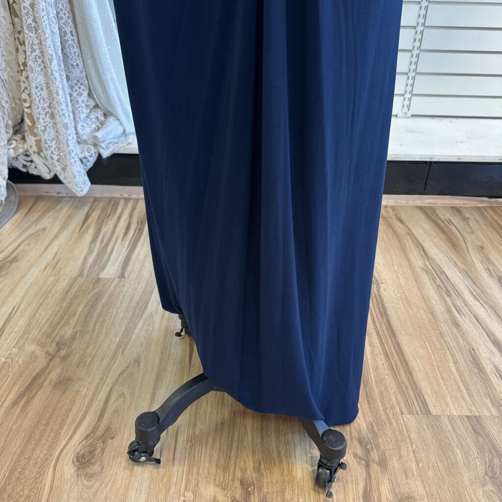 Adrianna Papell Navy Long Sleeve Sequin Back Long Formal Dress 20W