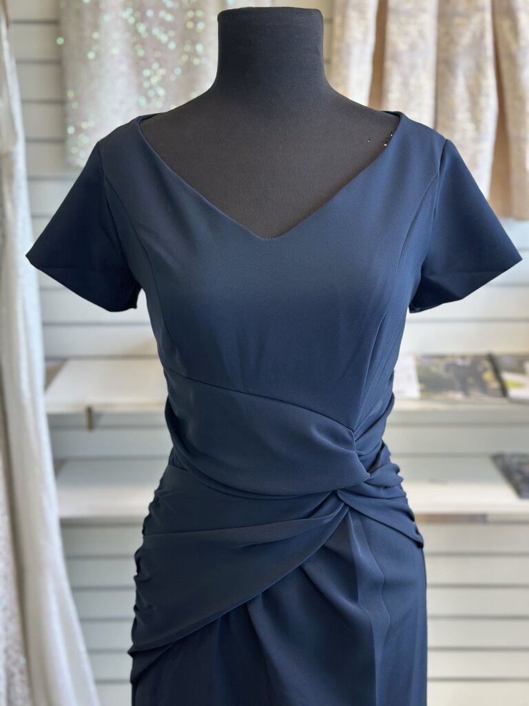 Kay Unger Navy Short Sleeve Long Formal Dress 6