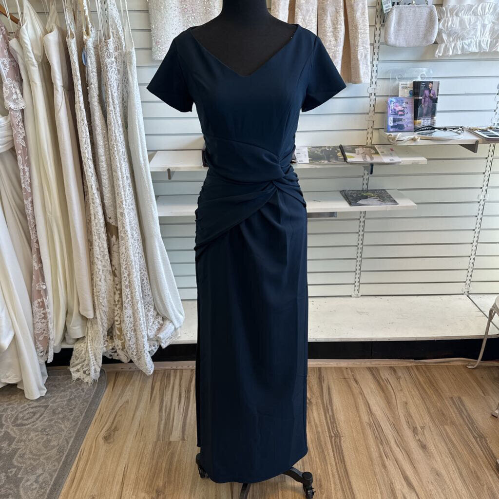 Kay Unger Navy Short Sleeve Long Formal Dress 6