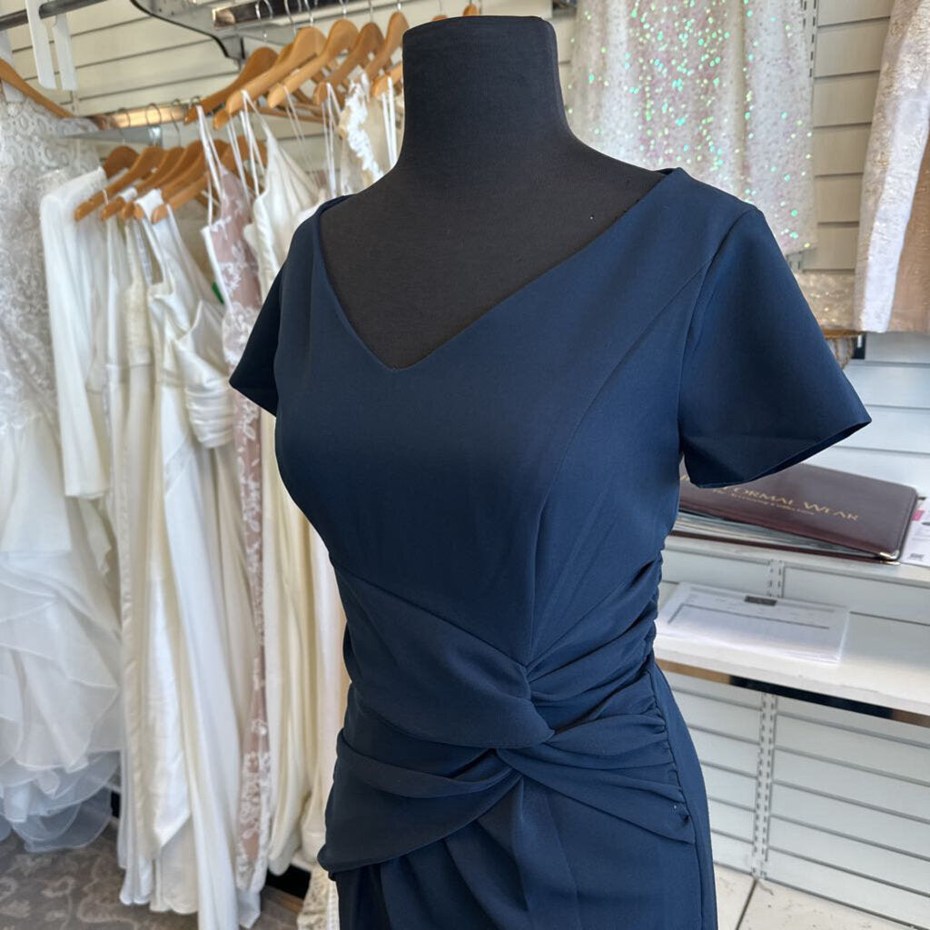 Kay Unger Navy Short Sleeve Long Formal Dress 6