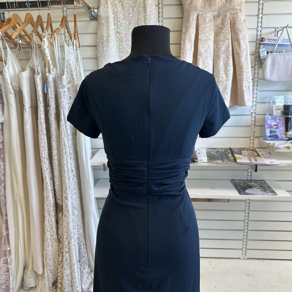 Kay Unger Navy Short Sleeve Long Formal Dress 6