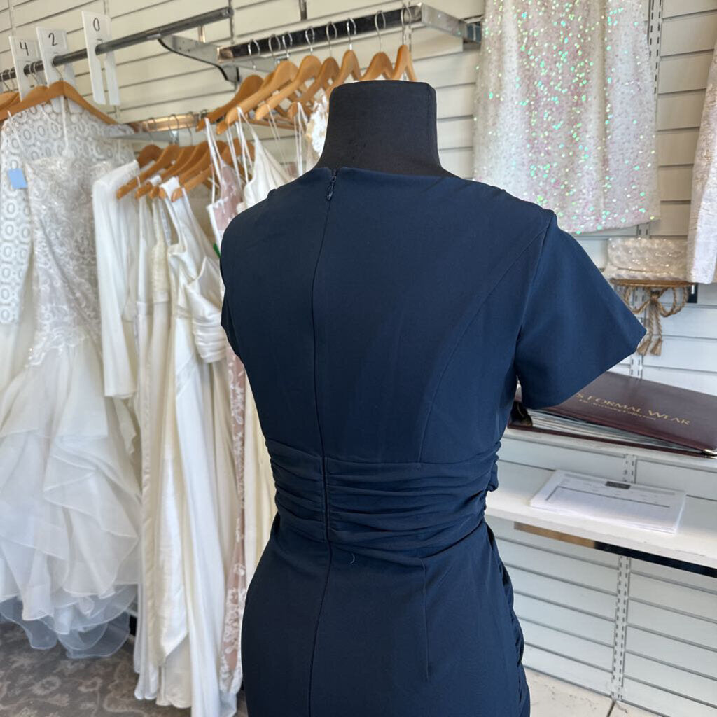 Kay Unger Navy Short Sleeve Long Formal Dress 6