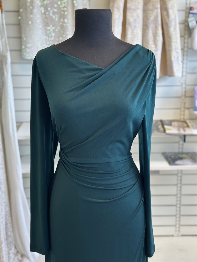 Connected Apparel Green Long Sleeve Ruched Long Formal Dress 6