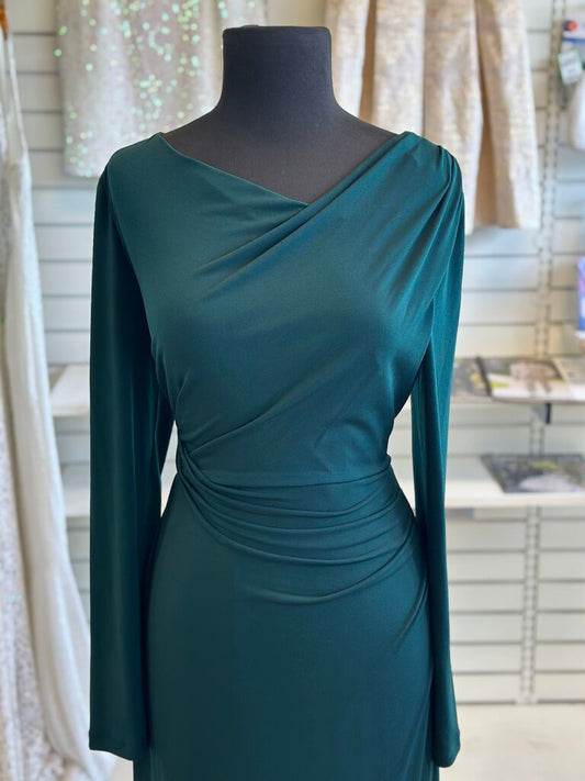 Connected Apparel Green Long Sleeve Ruched Long Formal Dress 6