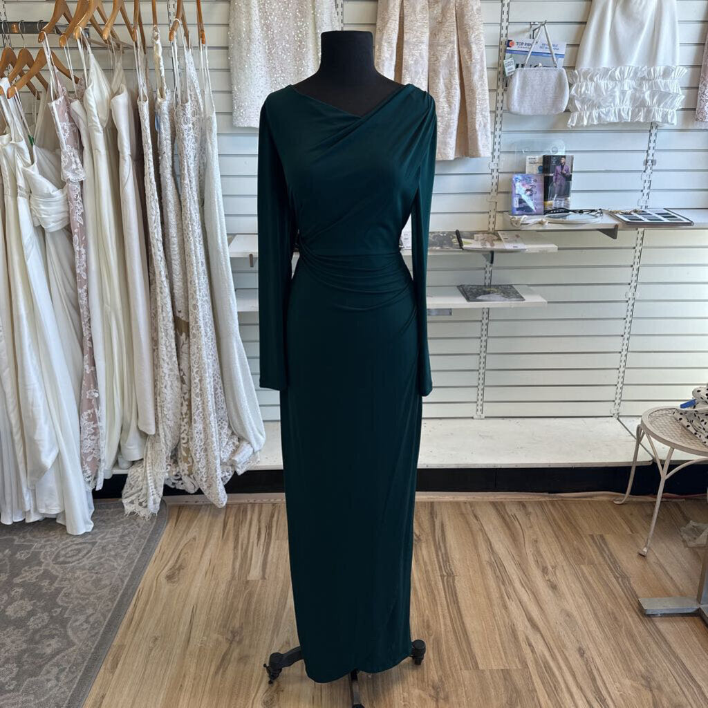 Connected Apparel Green Long Sleeve Ruched Long Formal Dress 6
