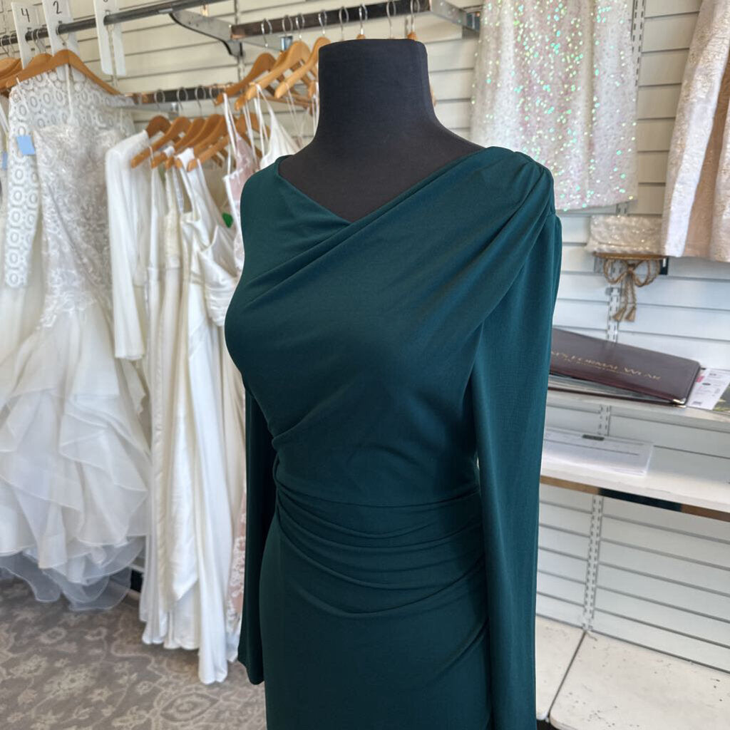Connected Apparel Green Long Sleeve Ruched Long Formal Dress 6