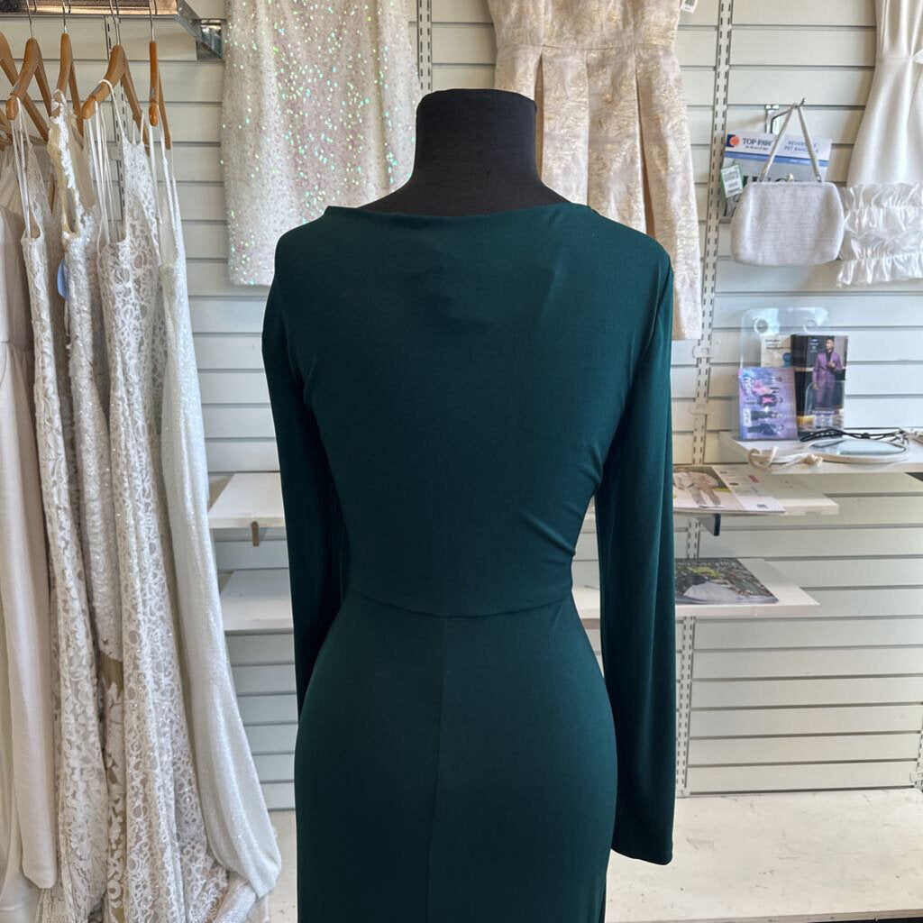 Connected Apparel Green Long Sleeve Ruched Long Formal Dress 6