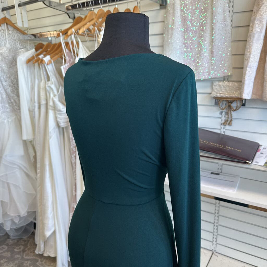Connected Apparel Green Long Sleeve Ruched Long Formal Dress 6