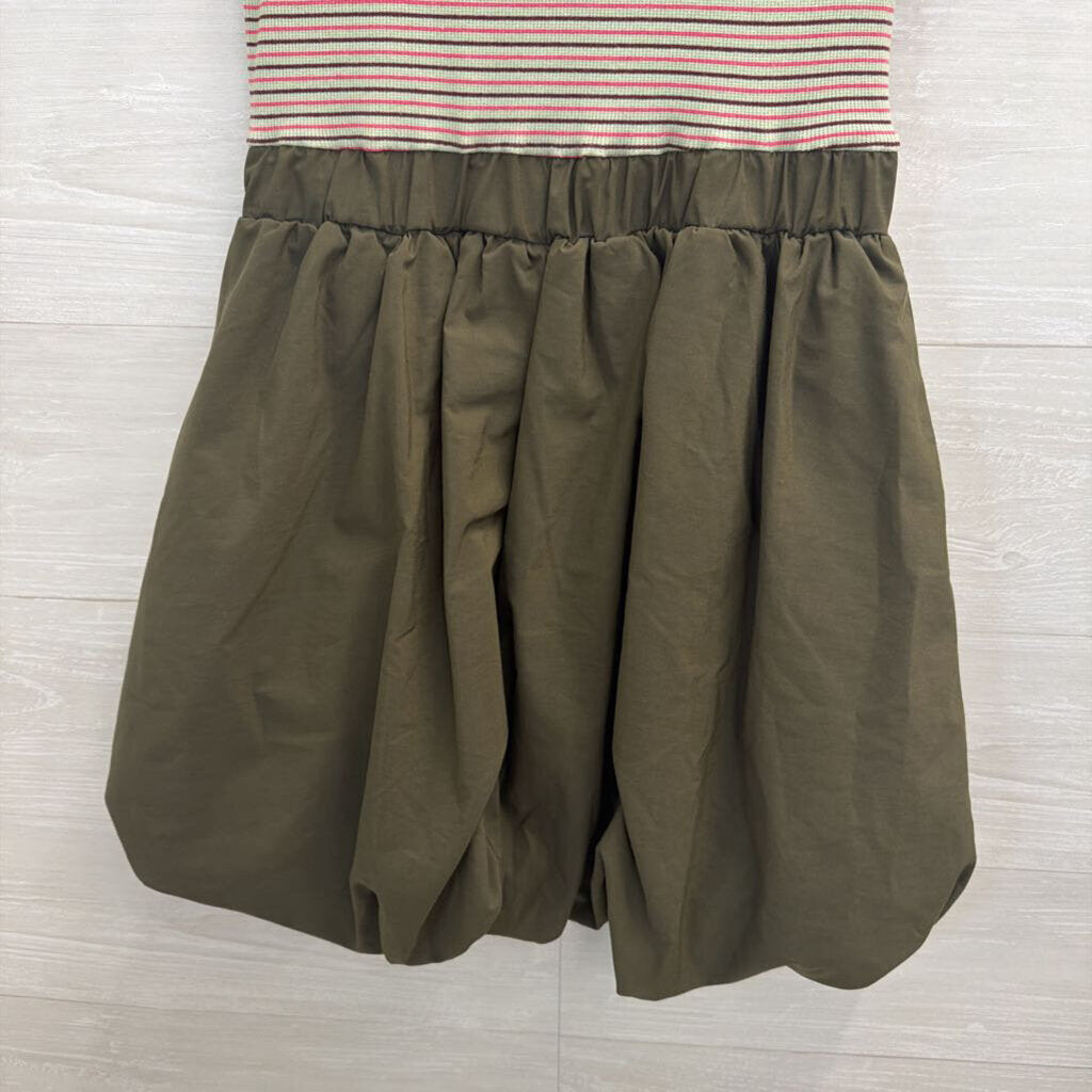Maeve Green/ Multi Striped Short Sleeve Top Bubble Hem Skirt Belted Dress Extra Small