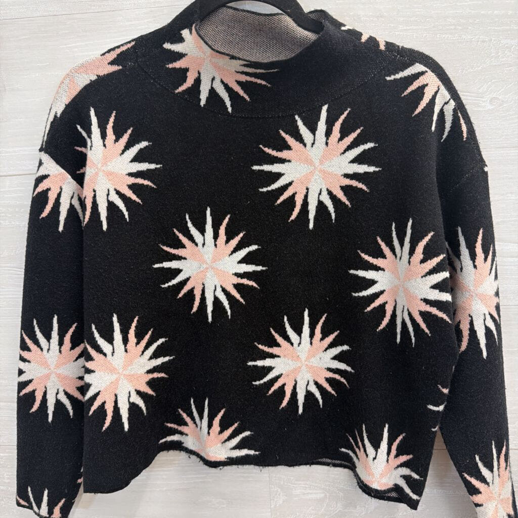 Maeve Black/ Pink Starburst Print Mock Neck Long Sleeve Sweater Top XXSP