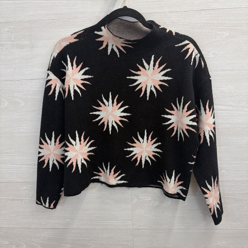 Maeve Black/ Pink Starburst Print Mock Neck Long Sleeve Sweater Top XXSP