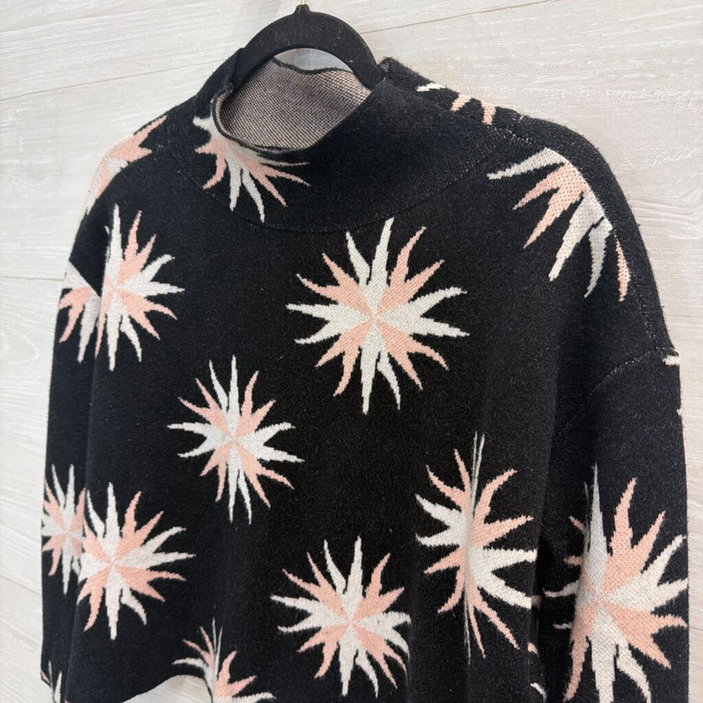 Maeve Black/ Pink Starburst Print Mock Neck Long Sleeve Sweater Top XXSP