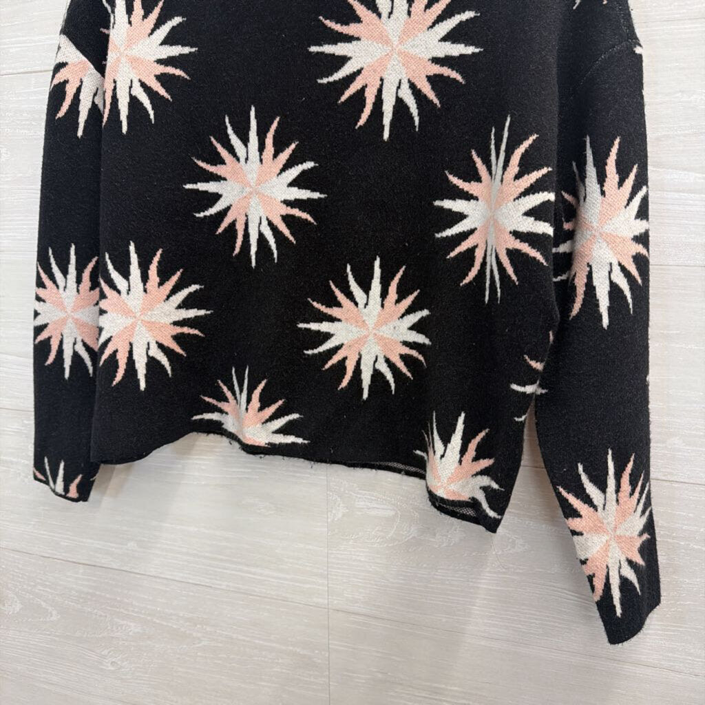Maeve Black/ Pink Starburst Print Mock Neck Long Sleeve Sweater Top XXSP