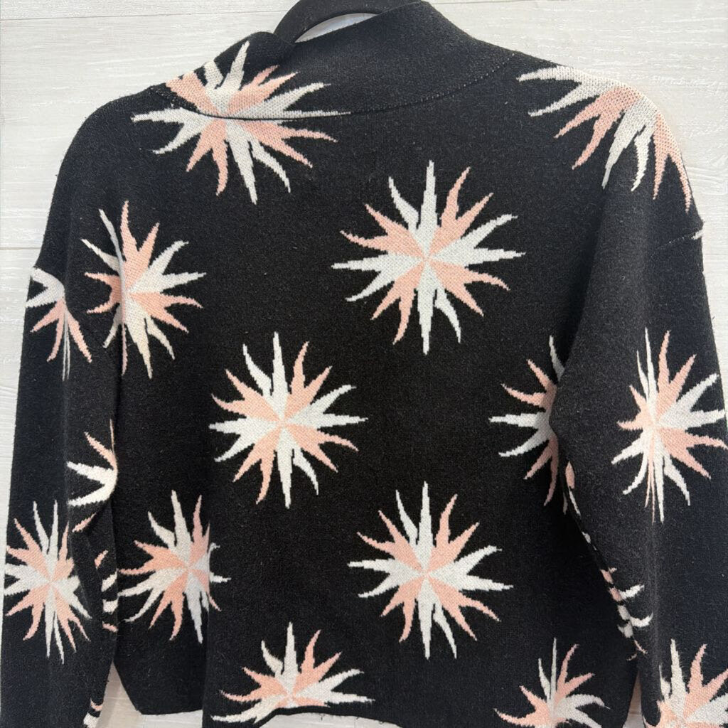Maeve Black/ Pink Starburst Print Mock Neck Long Sleeve Sweater Top XXSP