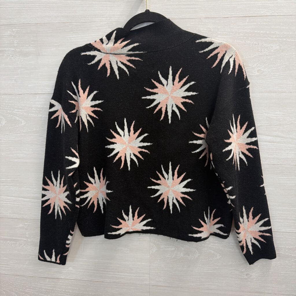 Maeve Black/ Pink Starburst Print Mock Neck Long Sleeve Sweater Top XXSP
