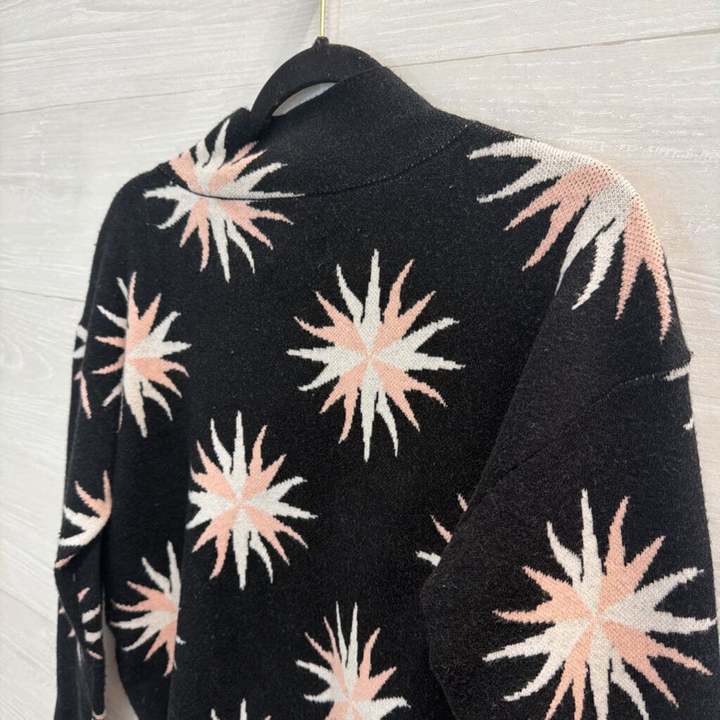 Maeve Black/ Pink Starburst Print Mock Neck Long Sleeve Sweater Top XXSP