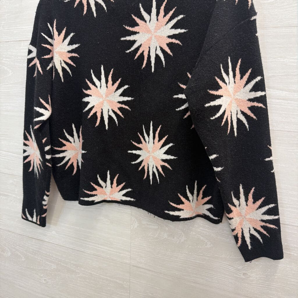 Maeve Black/ Pink Starburst Print Mock Neck Long Sleeve Sweater Top XXSP