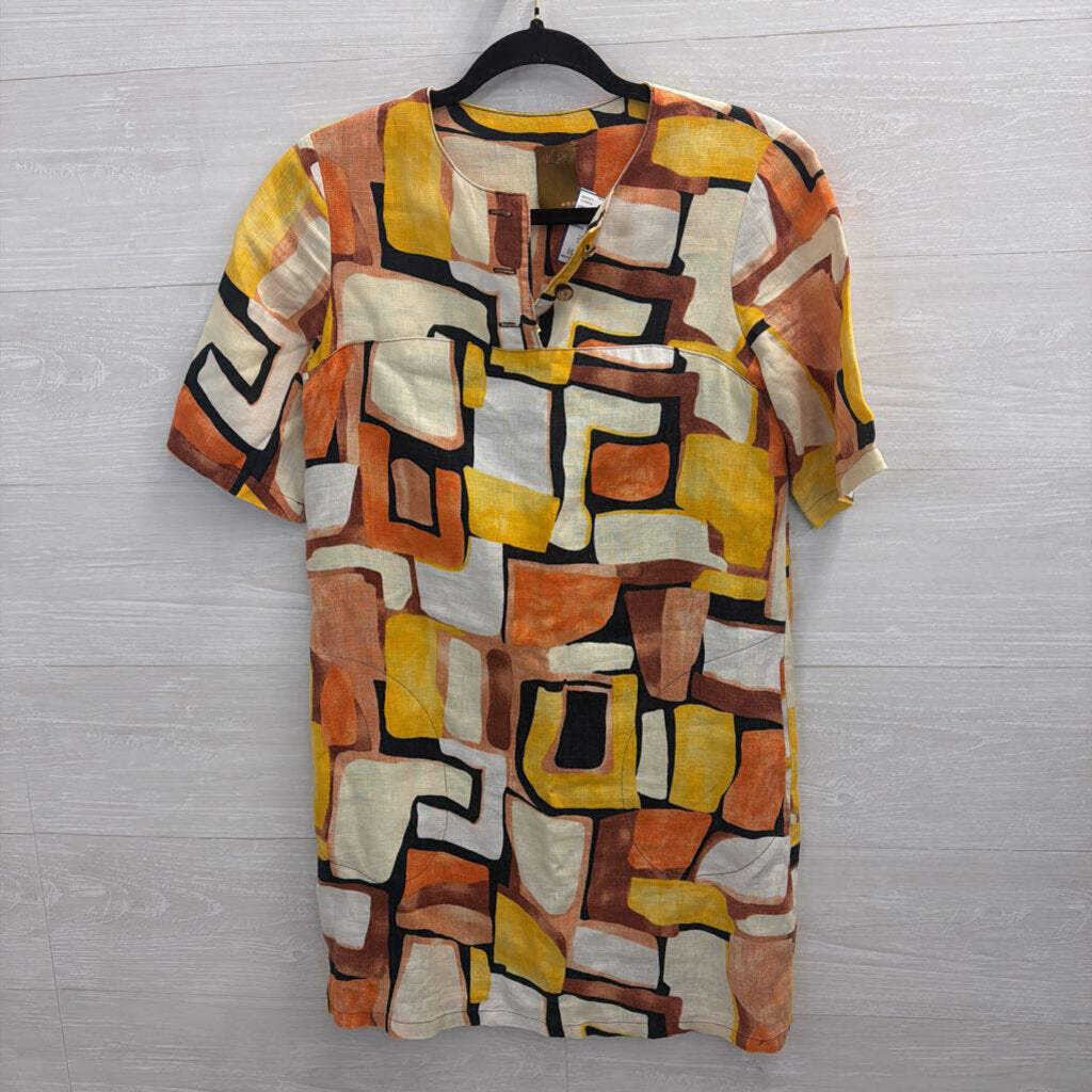 Ali Ro White/ Multi Print Short Sleeve Shift Dress Small