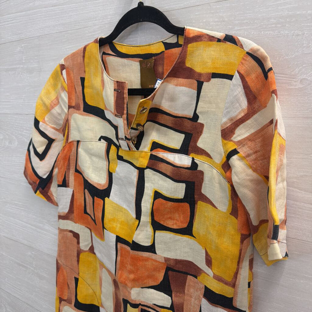 Ali Ro White/ Multi Print Short Sleeve Shift Dress Small