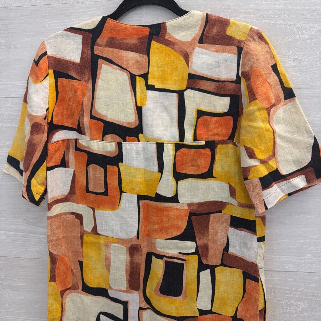 Ali Ro White/ Multi Print Short Sleeve Shift Dress Small