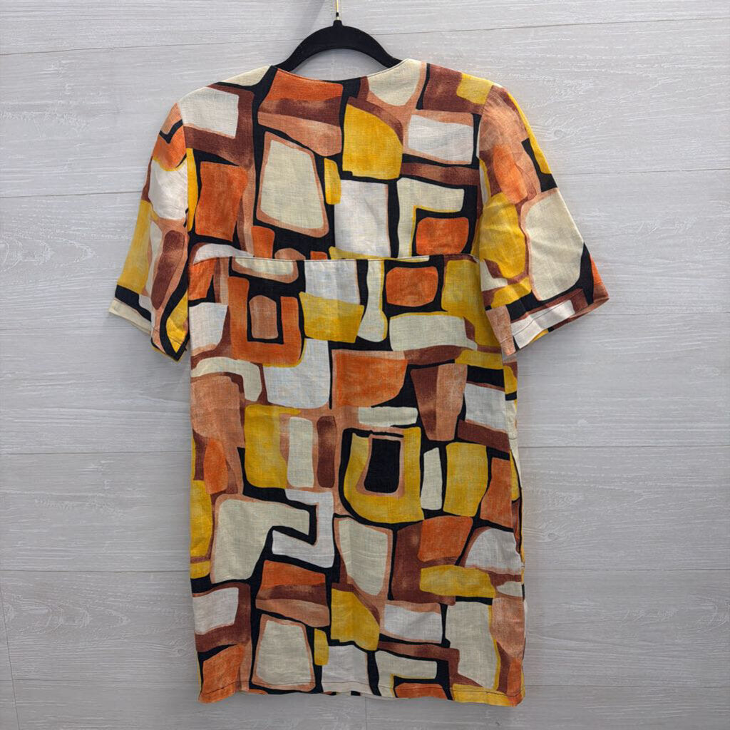 Ali Ro White/ Multi Print Short Sleeve Shift Dress Small