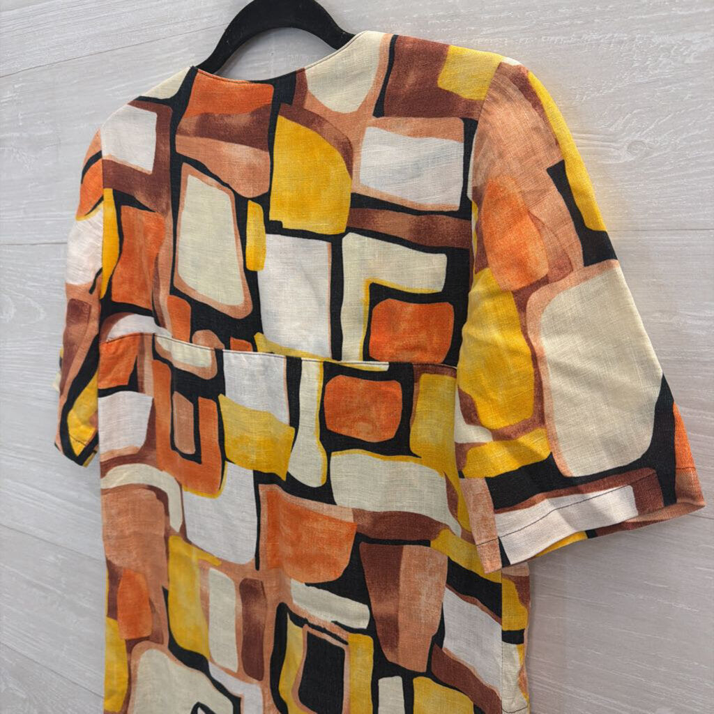 Ali Ro White/ Multi Print Short Sleeve Shift Dress Small