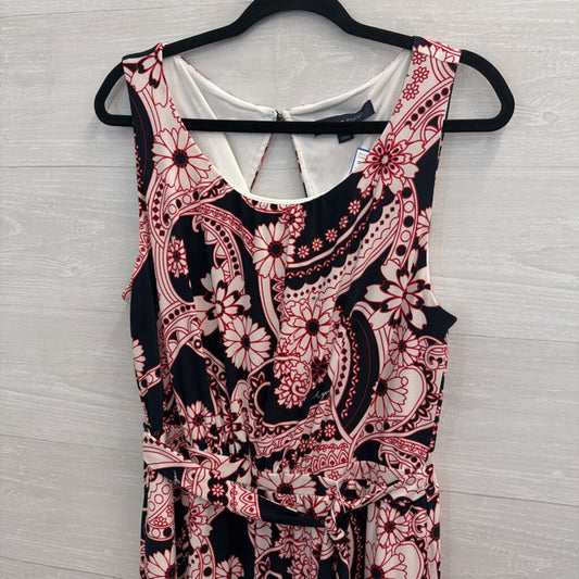 Tommy Hilfiger Navy/ Red/ White Print Sleeveless Tie Waist Dress Medium
