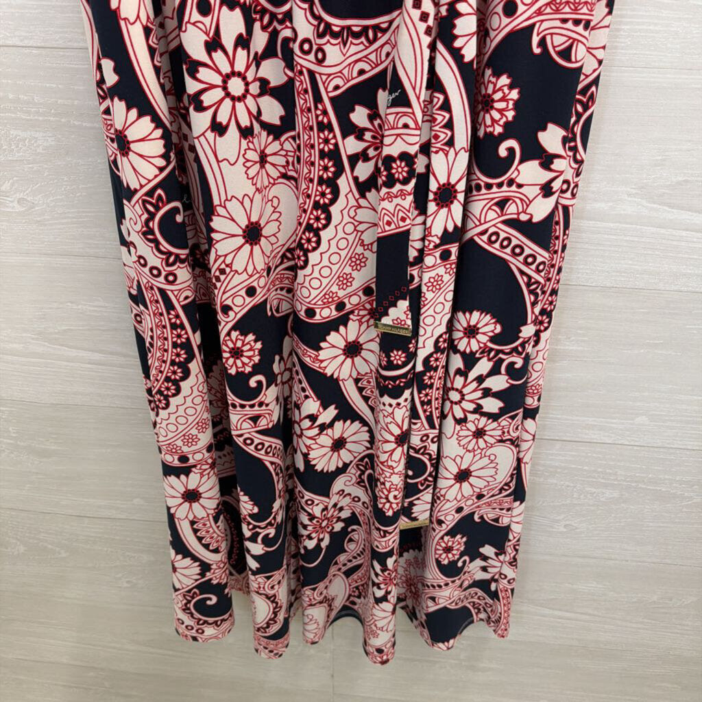 Tommy Hilfiger Navy/ Red/ White Print Sleeveless Tie Waist Dress Medium