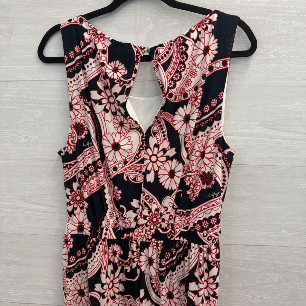Tommy Hilfiger Navy/ Red/ White Print Sleeveless Tie Waist Dress Medium