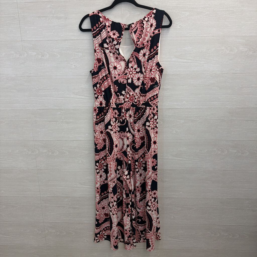 Tommy Hilfiger Navy/ Red/ White Print Sleeveless Tie Waist Dress Medium