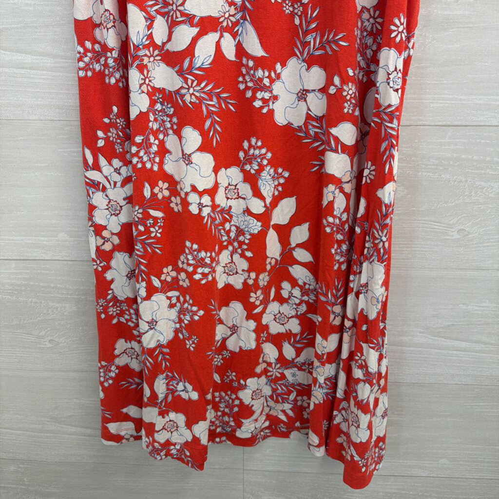 Loft Red/ White Print Short Flutter Sleeve Dress Medium