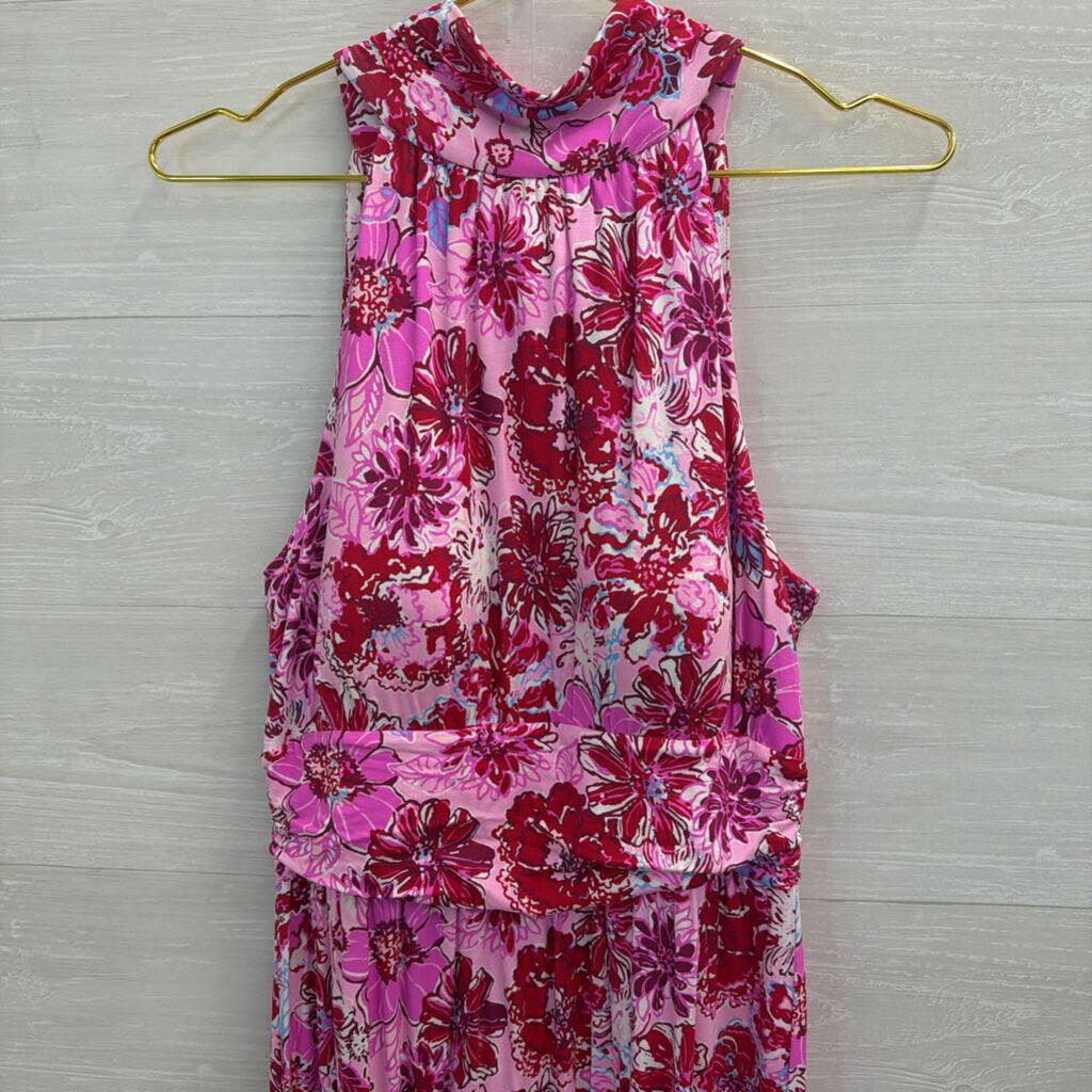 Lilly Pulitzer Pink/ Multi Print High Neck Maxi Dress Medium