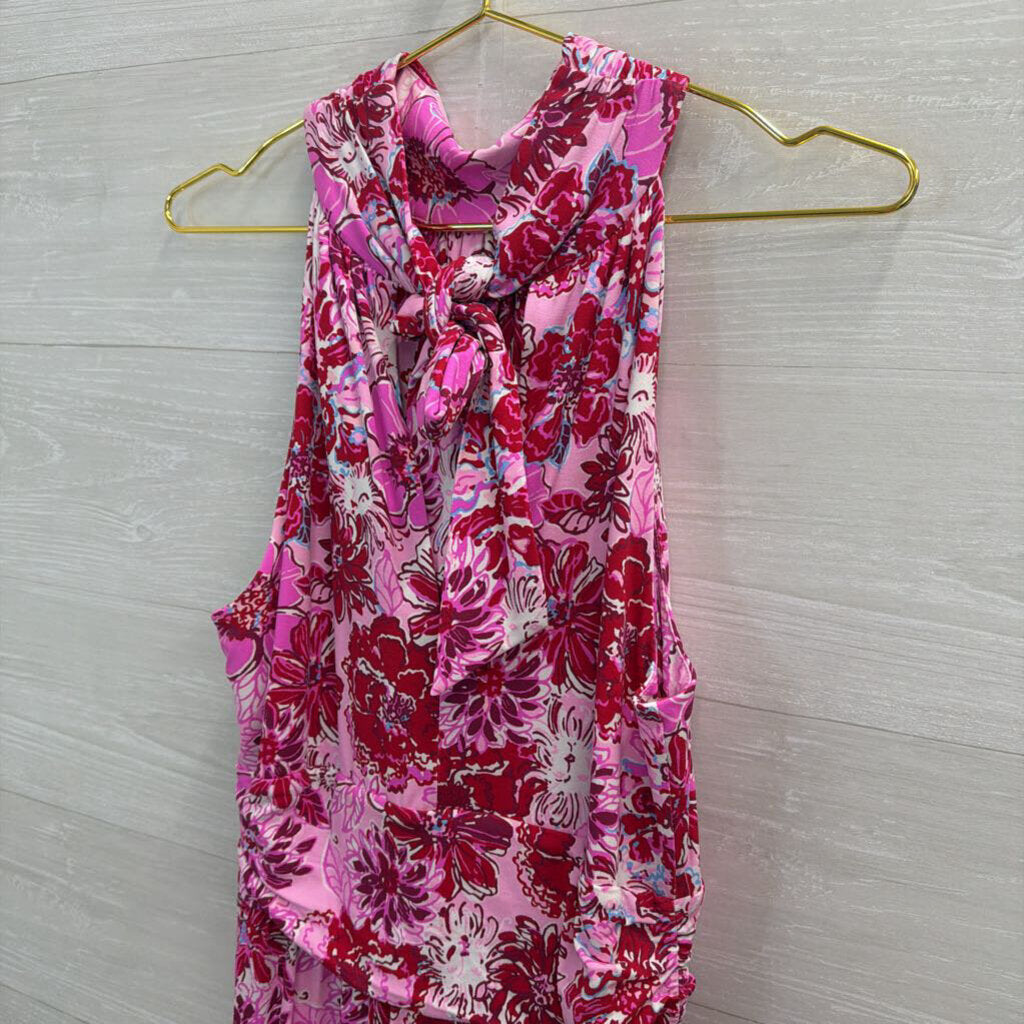 Lilly Pulitzer Pink/ Multi Print High Neck Maxi Dress Medium