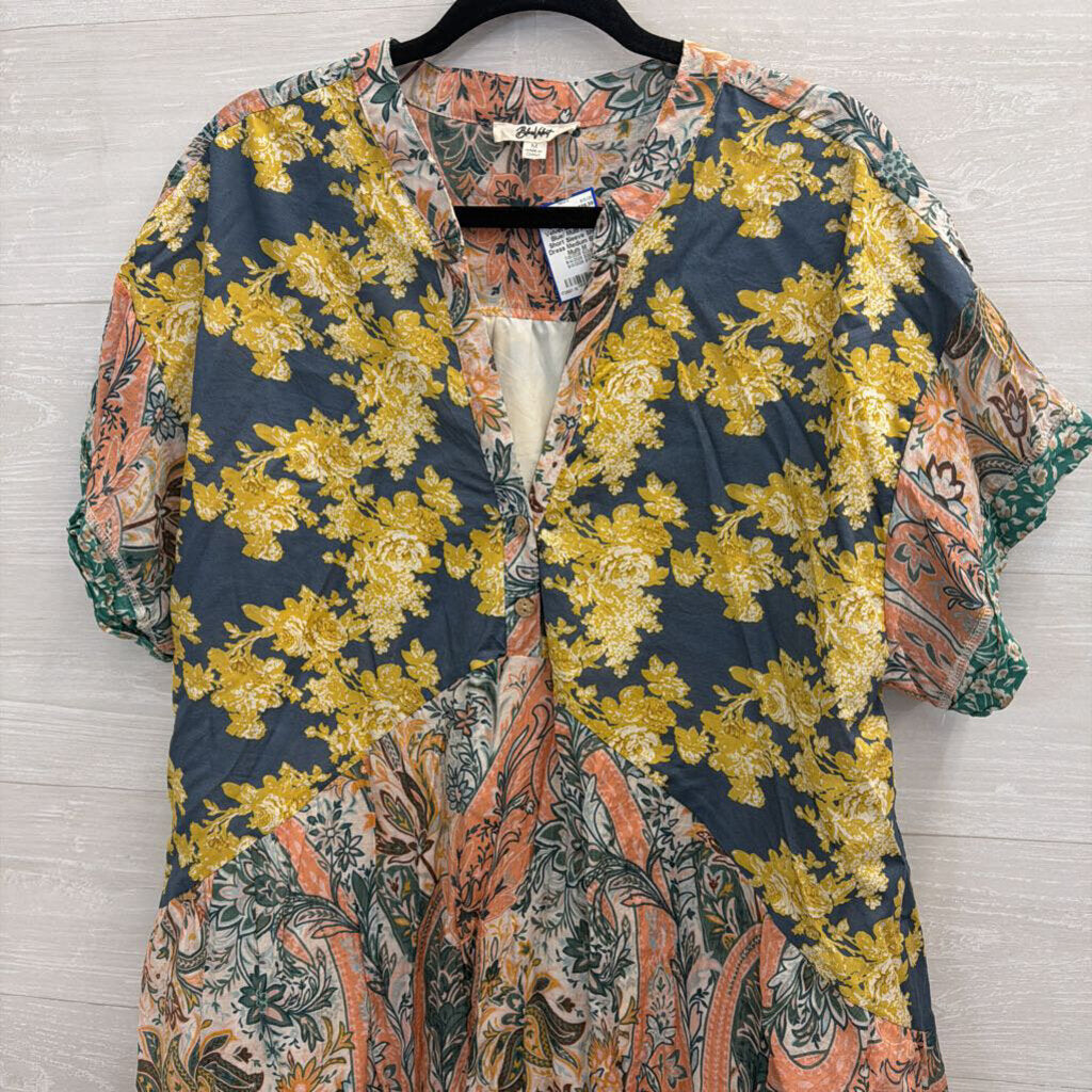 Blue Velvet Blue/ Multi Print Short Sleeve Shift Dress Medium
