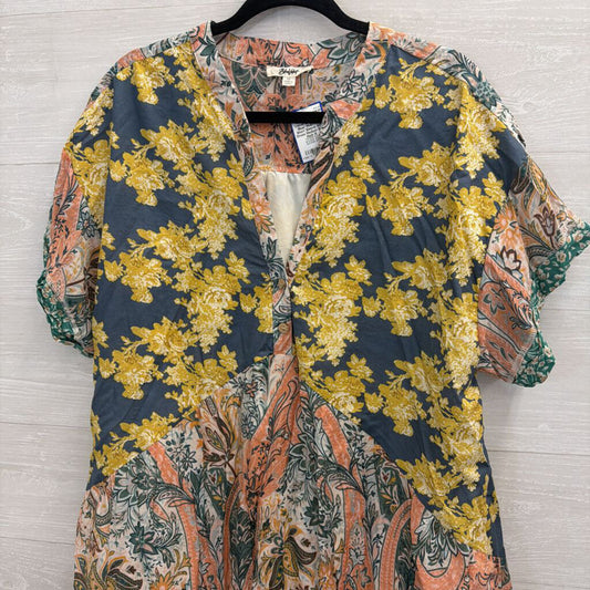 Blue Velvet Blue/ Multi Print Short Sleeve Shift Dress Medium