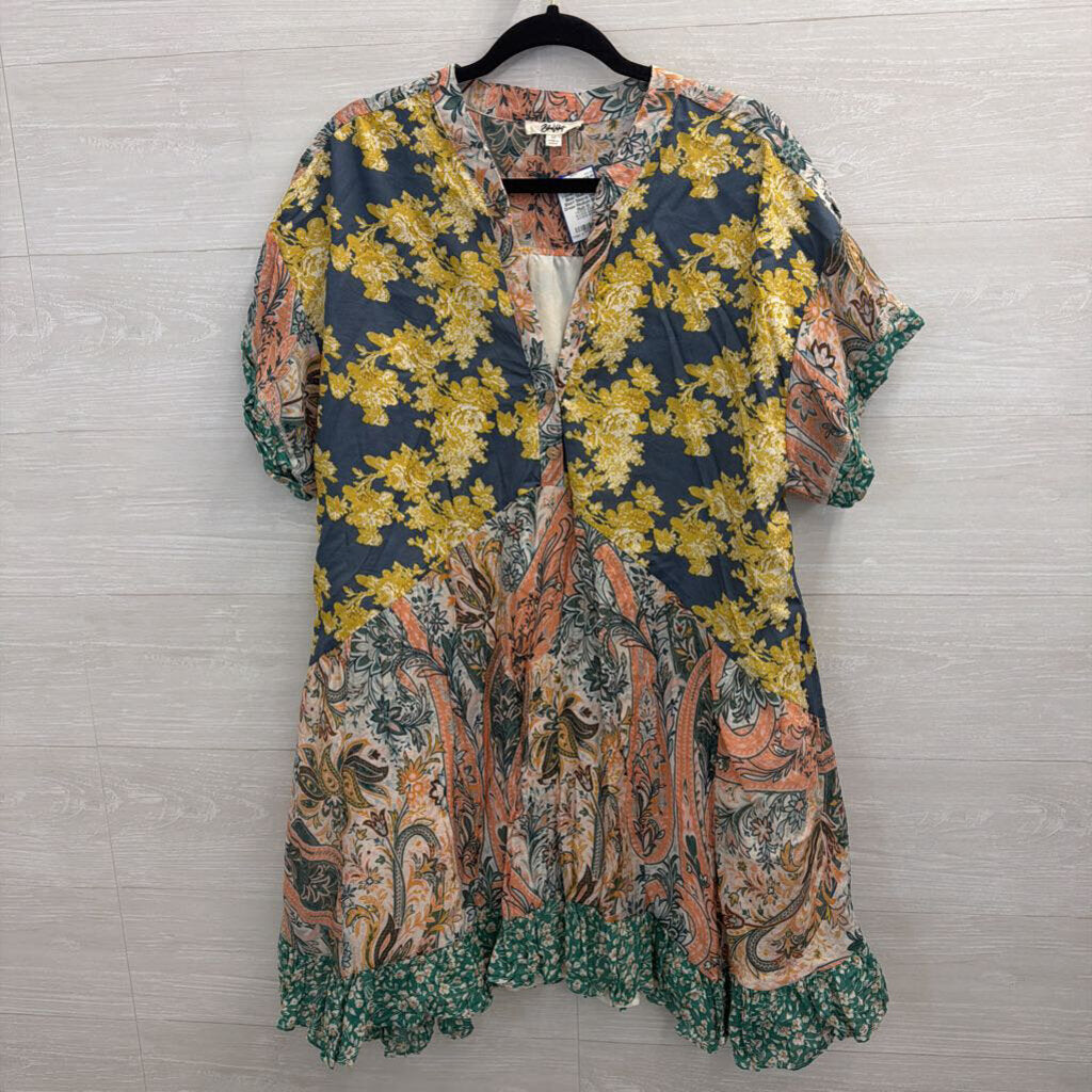 Blue Velvet Blue/ Multi Print Short Sleeve Shift Dress Medium