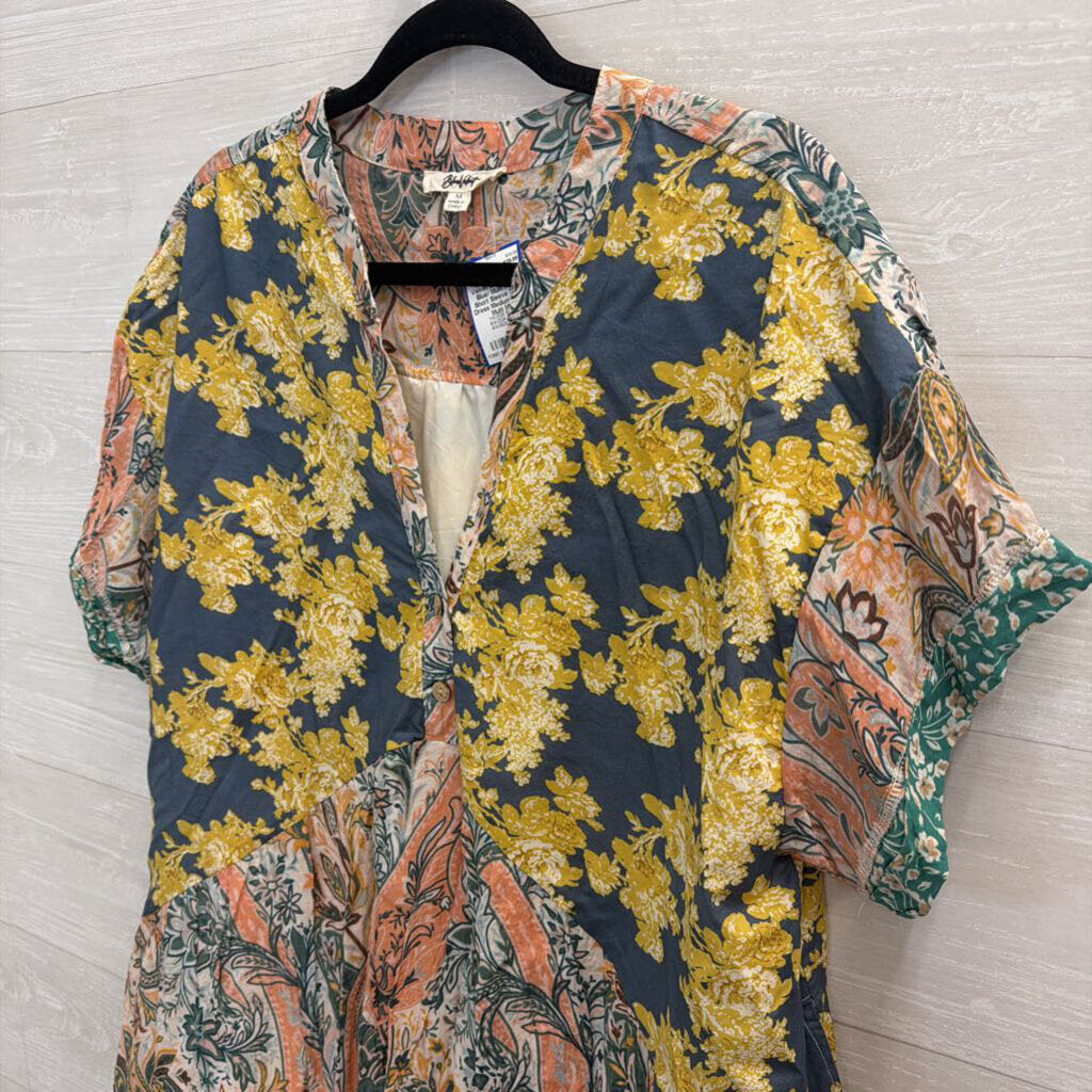 Blue Velvet Blue/ Multi Print Short Sleeve Shift Dress Medium