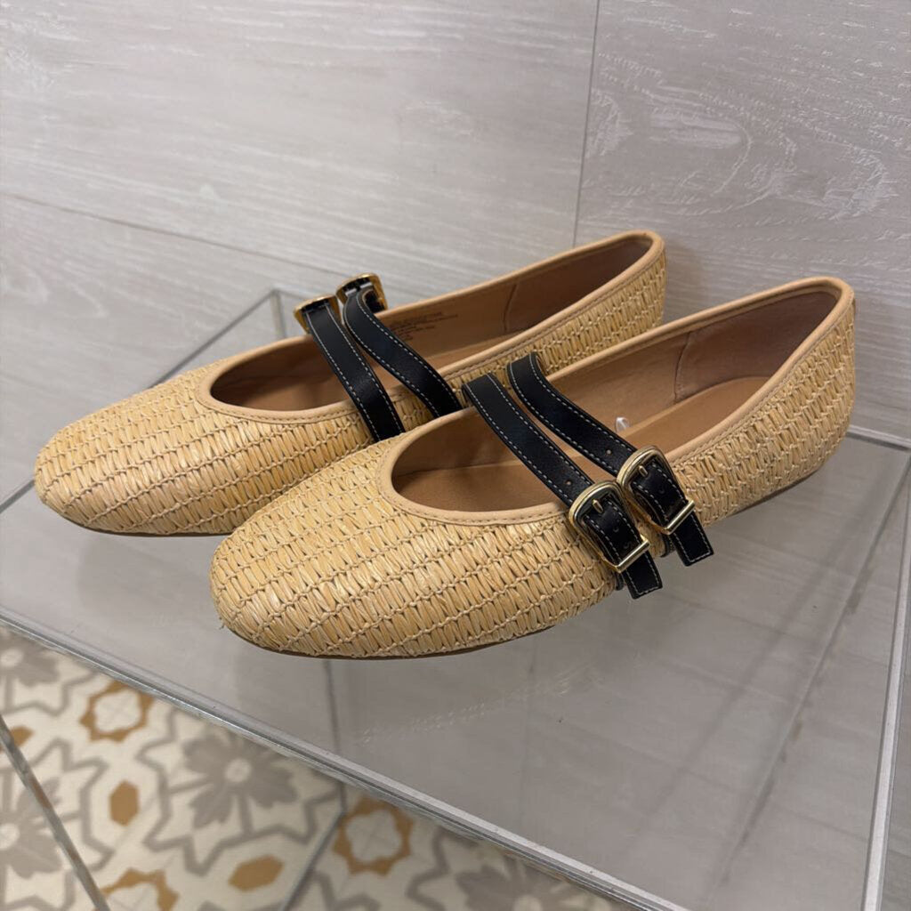 Natural Raffia Double Strap Henrietta Flats 10