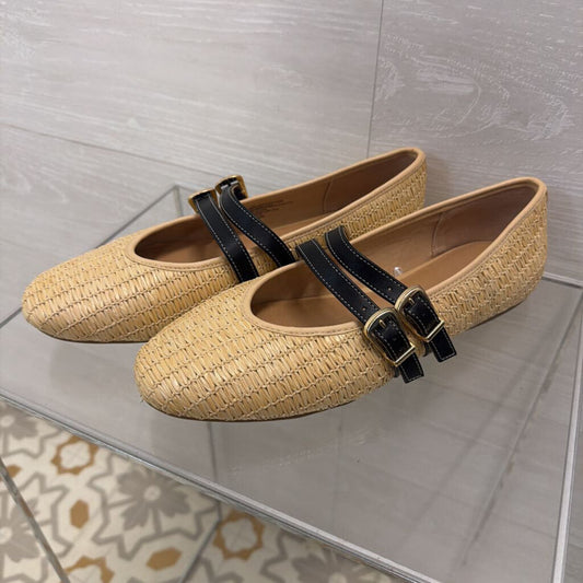 Natural Raffia Double Strap Henrietta Flats 10
