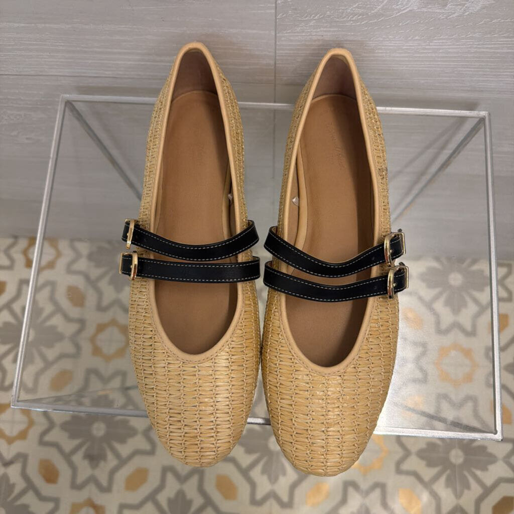 Natural Raffia Double Strap Henrietta Flats 10