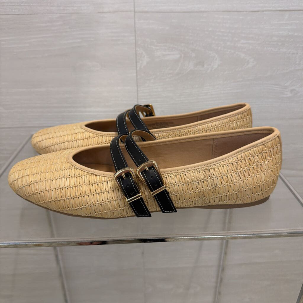 Natural Raffia Double Strap Henrietta Flats 10